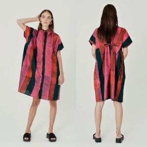 OSEI DURO Bata Dress in Carmine Batik Print Women’s Small 100% Cotton Abstract